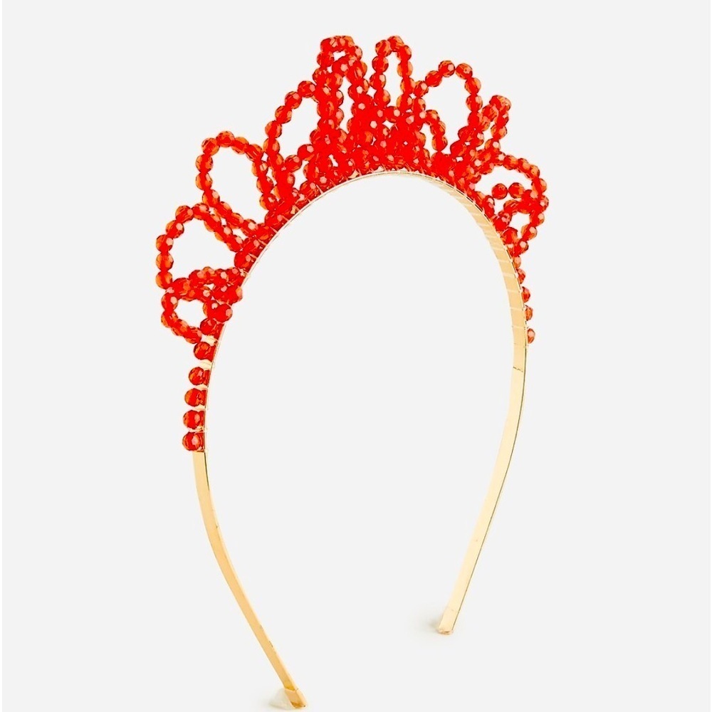 Crewcuts X J Crew Girls' Red beaded Princess tiara Gold headband NEW Party